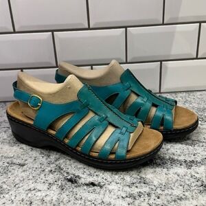 Clarks Leather Strappy Adjustable Buckle Sandals Comfort Walking Teal Women's 11